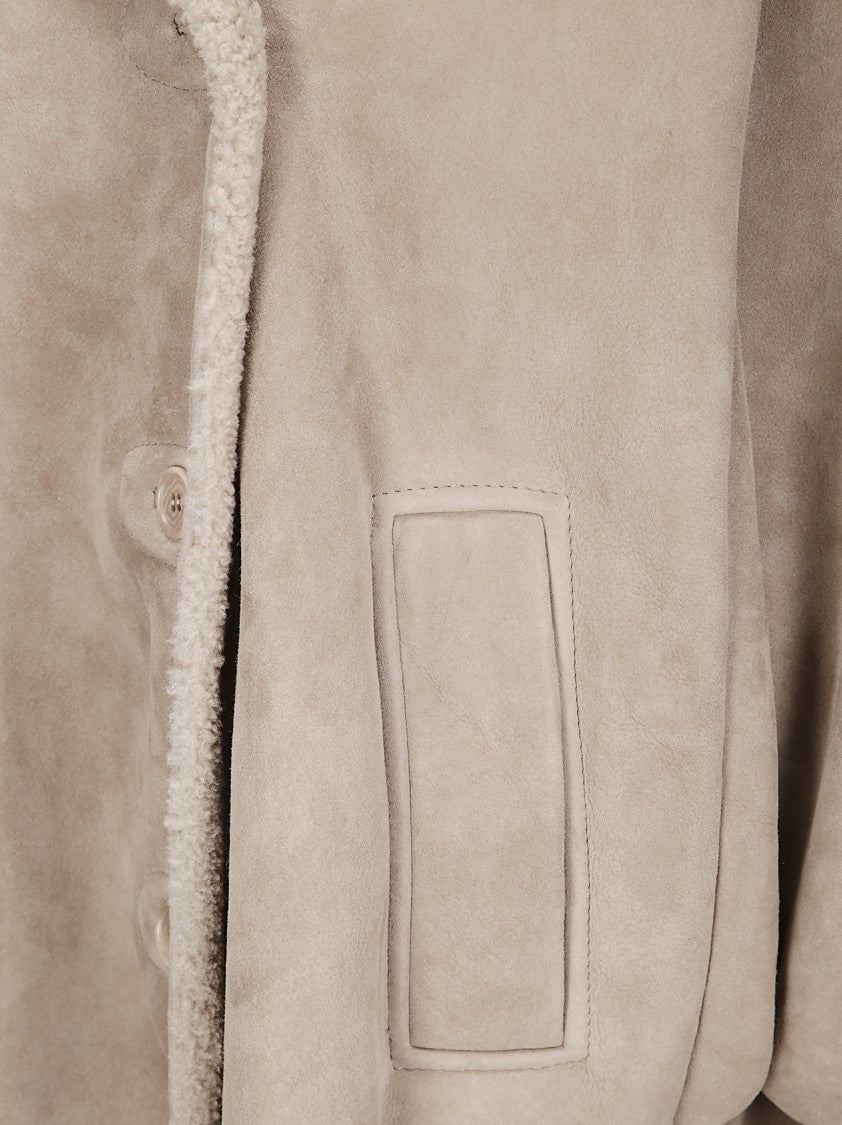 Salvatore Santoro Brown Leather Bomber Jacket With Plush Sheepskin Lining