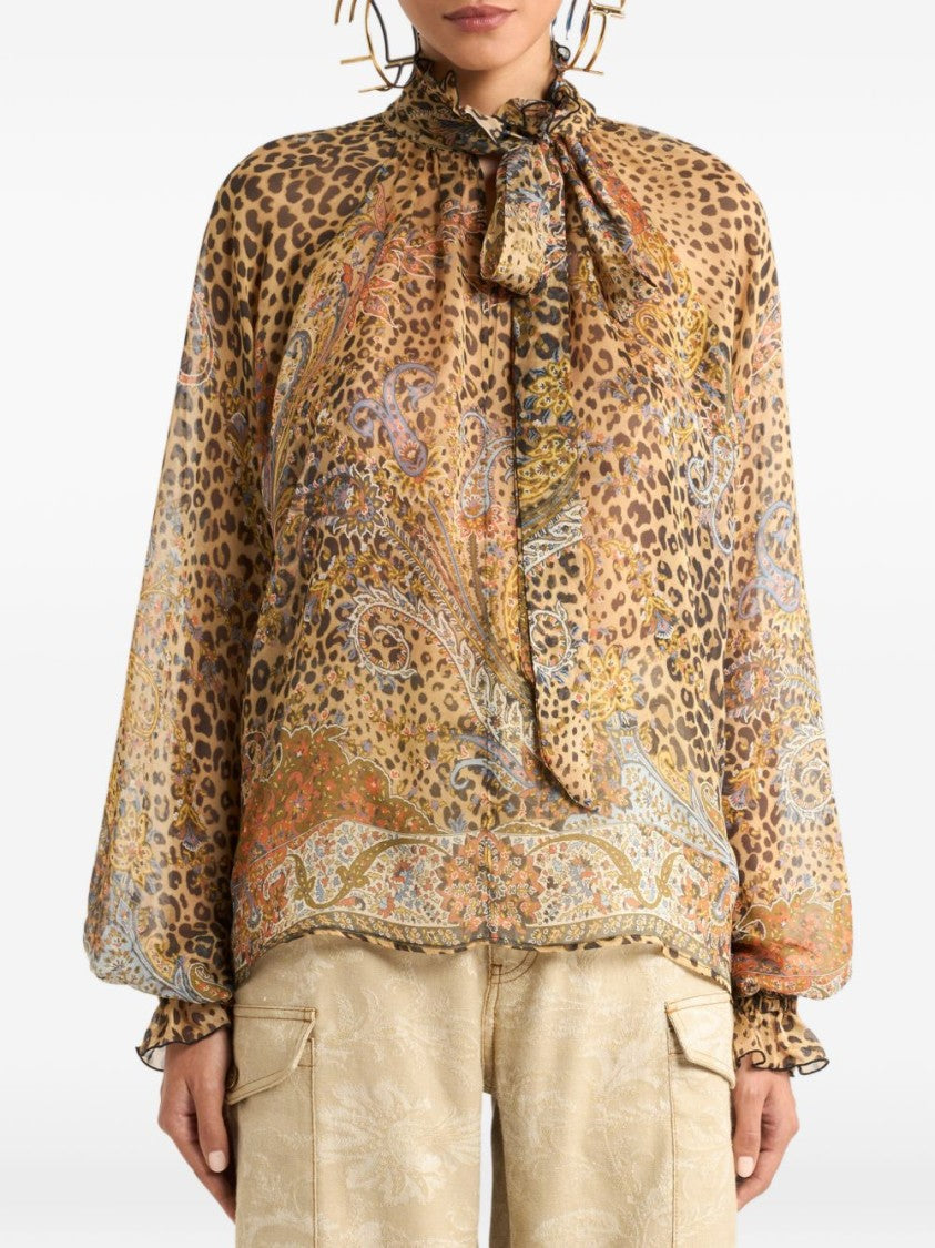 Etro Leopard Print Silk Blouse With Paisley Patterns