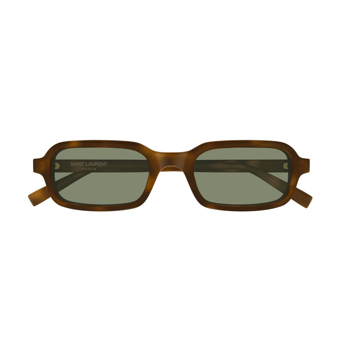 Saint Laurent Rectangular Tortoiseshell Sunglasses With Green Tinted Lenses