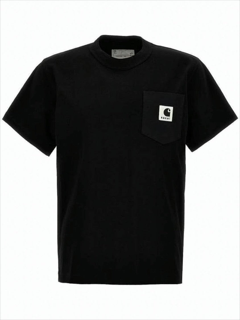 Sacai Boxy-Cut Black Cotton T-Shirt With Logo Patch