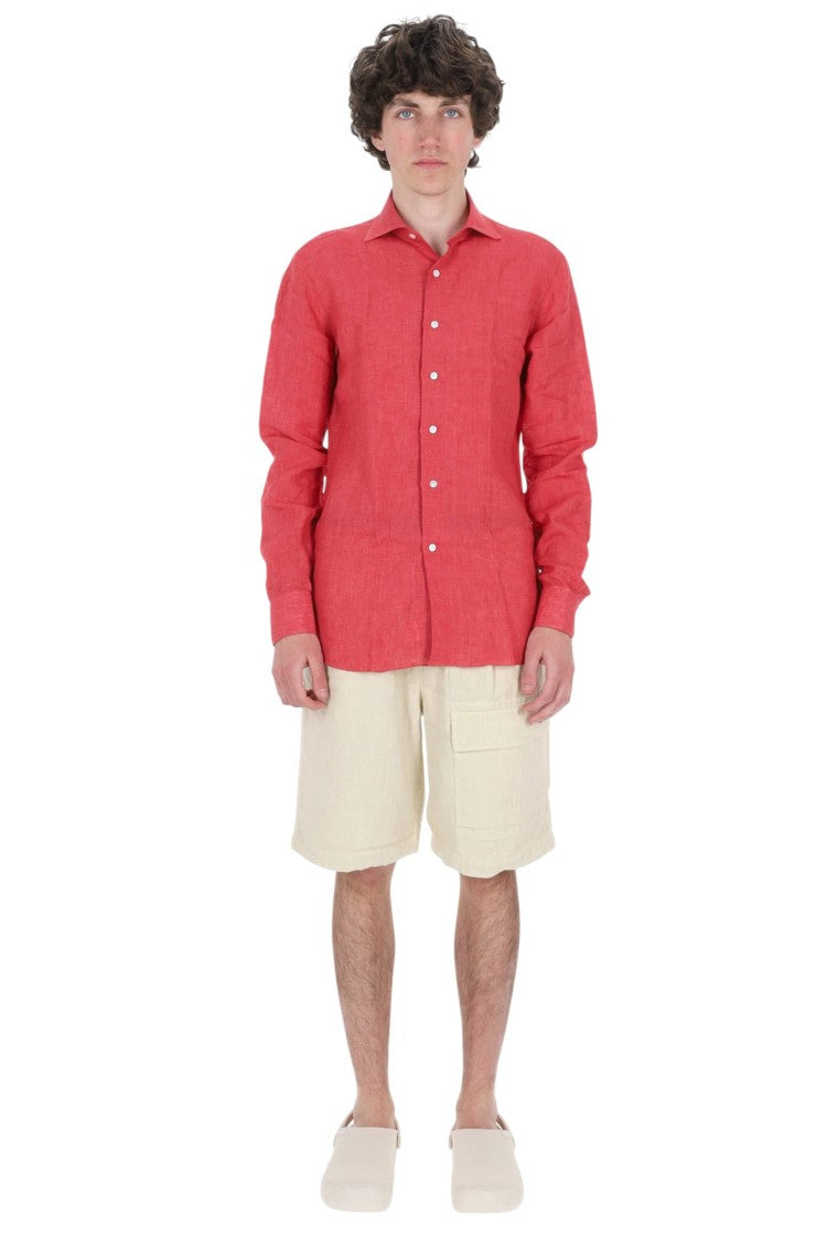 Borriello Red Pure Linen Casual Shirt