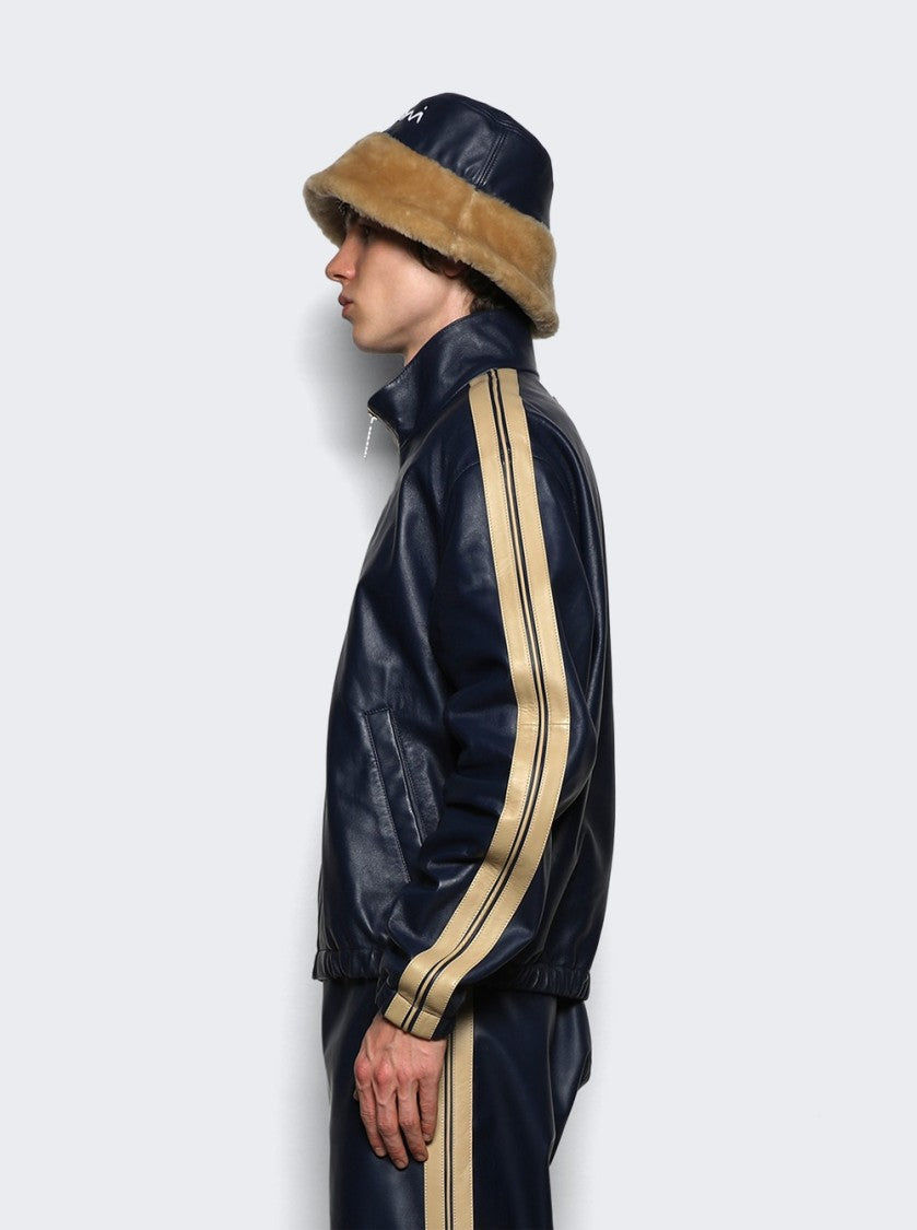 Marni Leather Bomber Jacket Navy