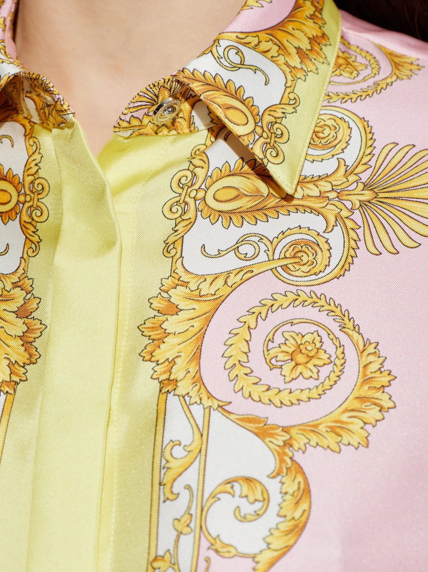 Versace Pastel Pink Baroque-Inspired Silk Scroll Shirt