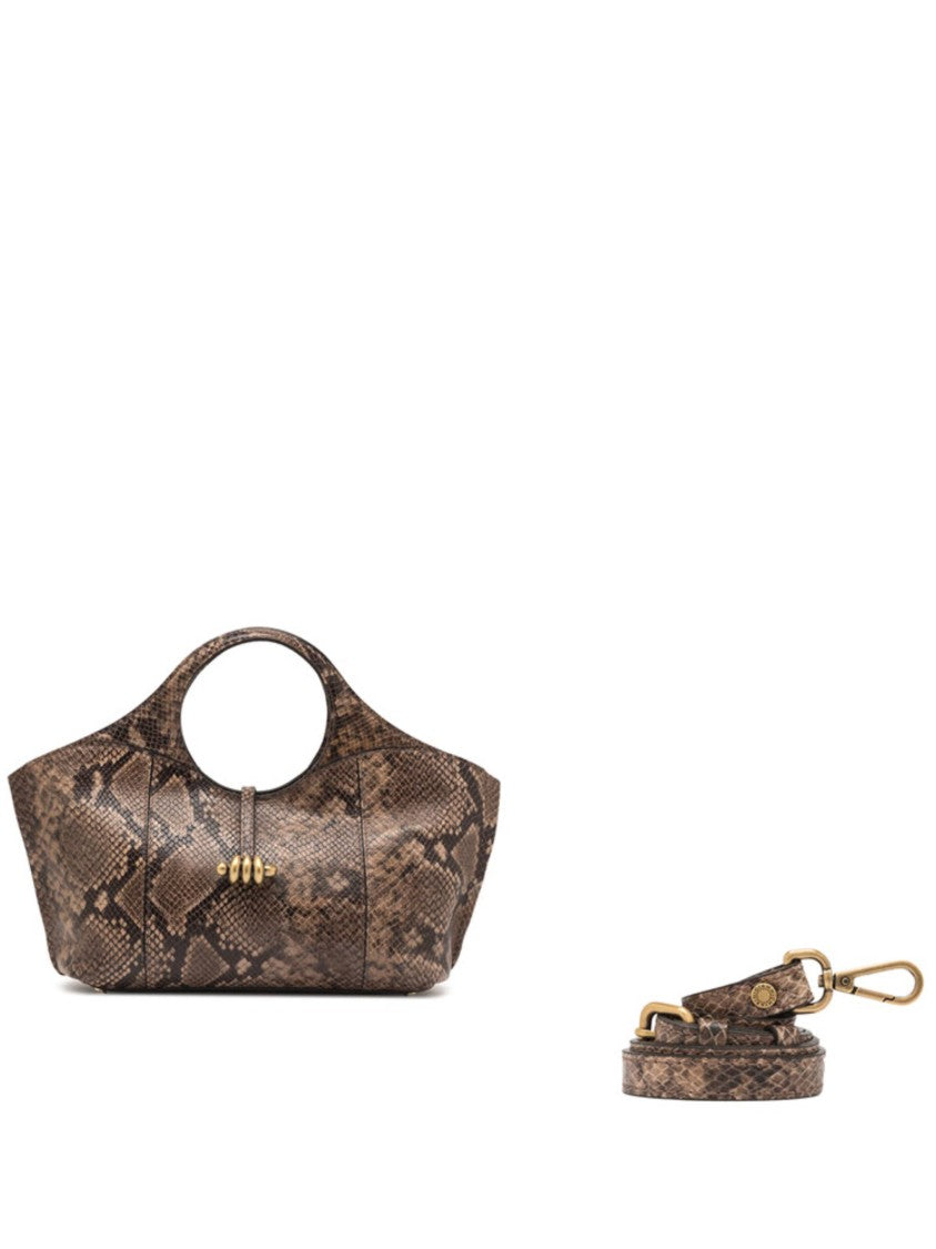 Gianni Chiarini Structured Brown Snakeskin Shoulder Bag With Circular Handle