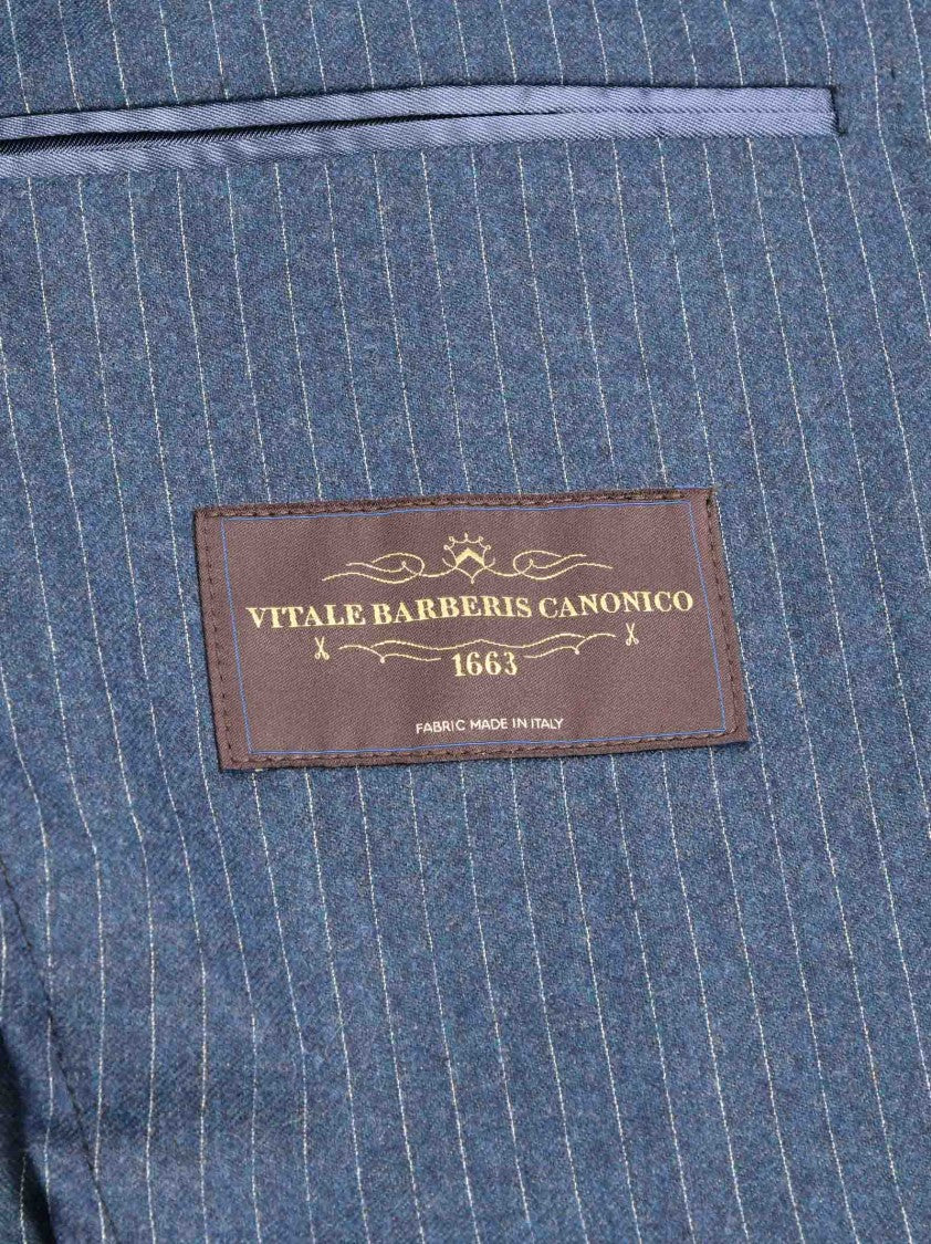 Franzese Collection Pinstriped Blue Wool Suit With Tailored Blazer