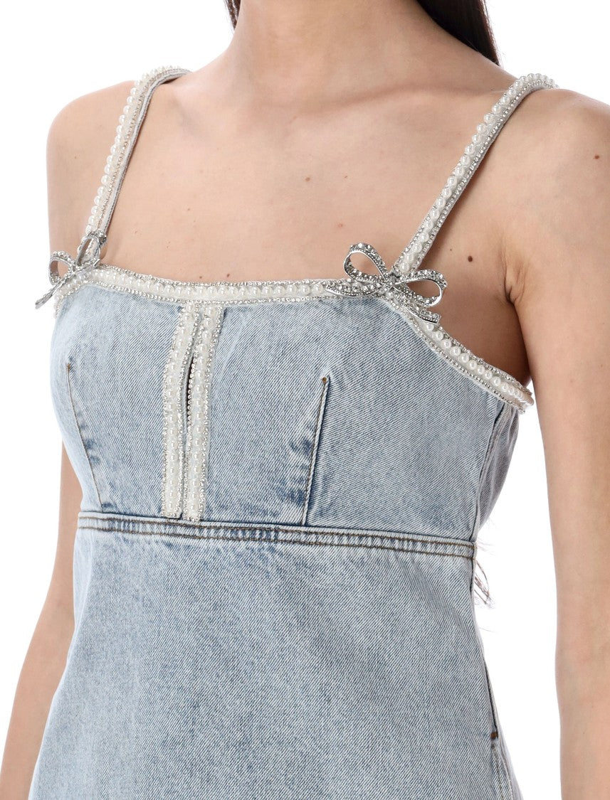 Self-Portrait Denim Pearl Mini Dress