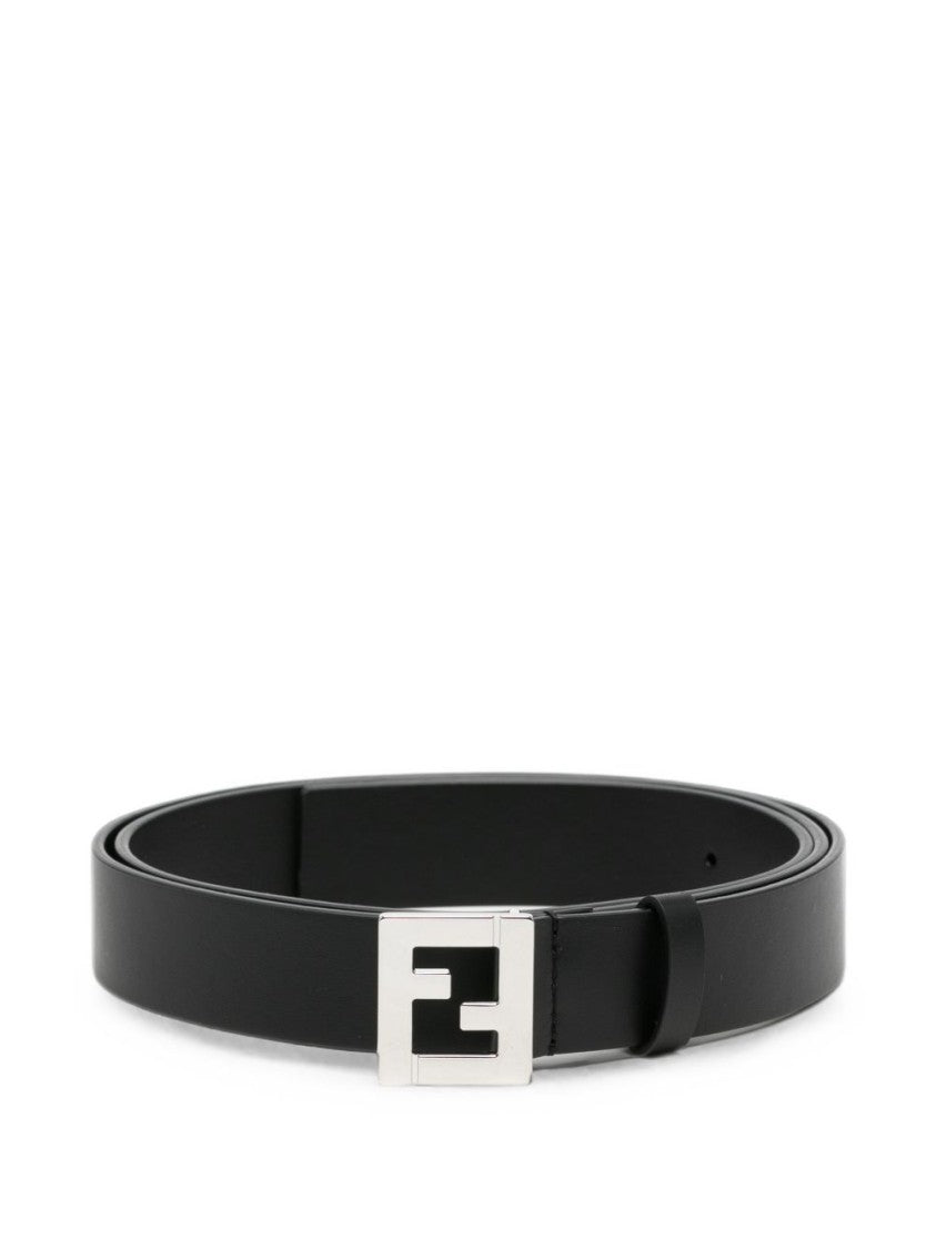 Fendi Black Cut-Out Design Silver Buckle Leather Belt