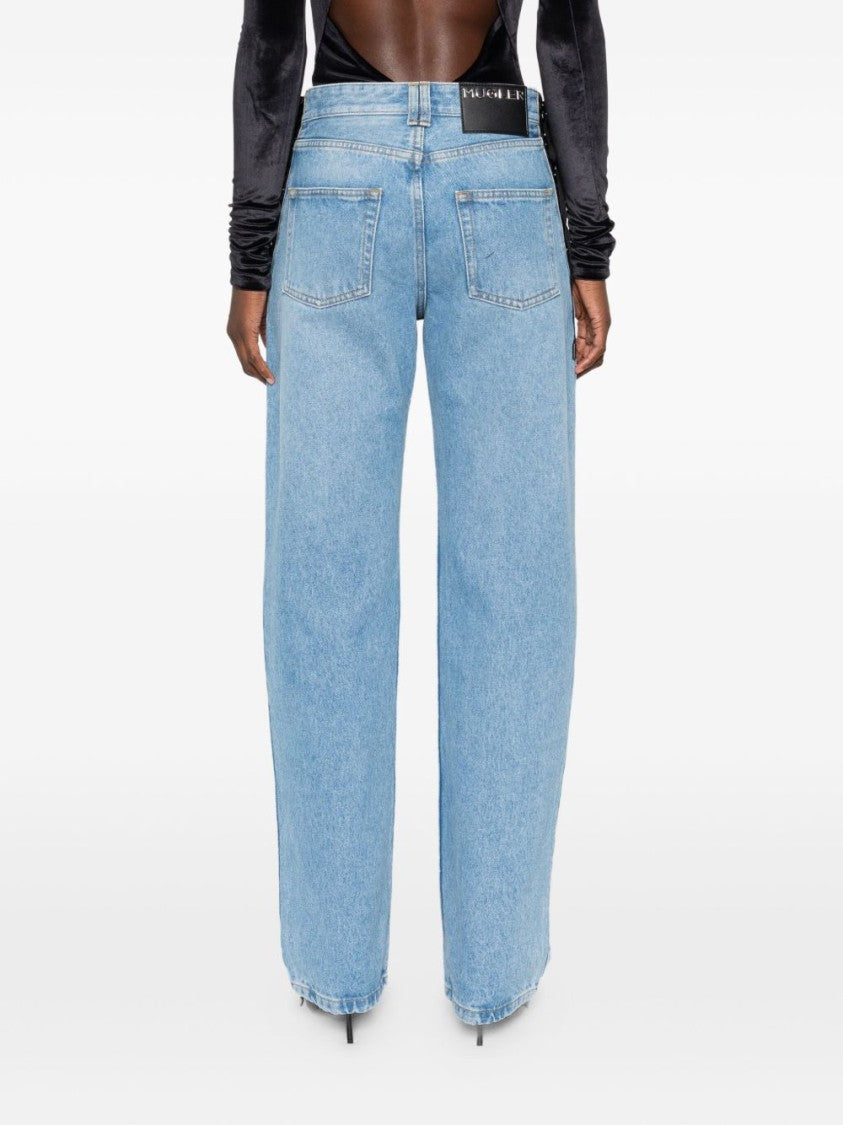 Mugler Blue Lace Up Side Denim Jeans