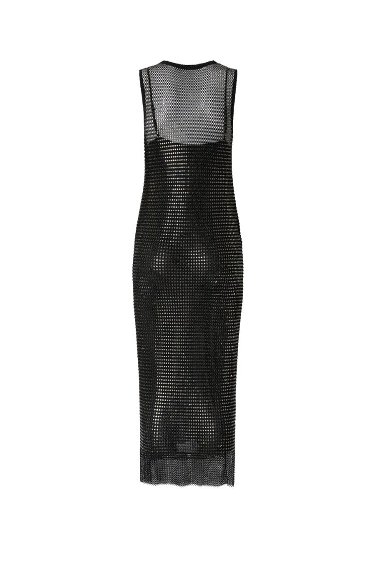 Pinko Black Polyester-Elastane Blend Mesh Cowl-Neck Dress