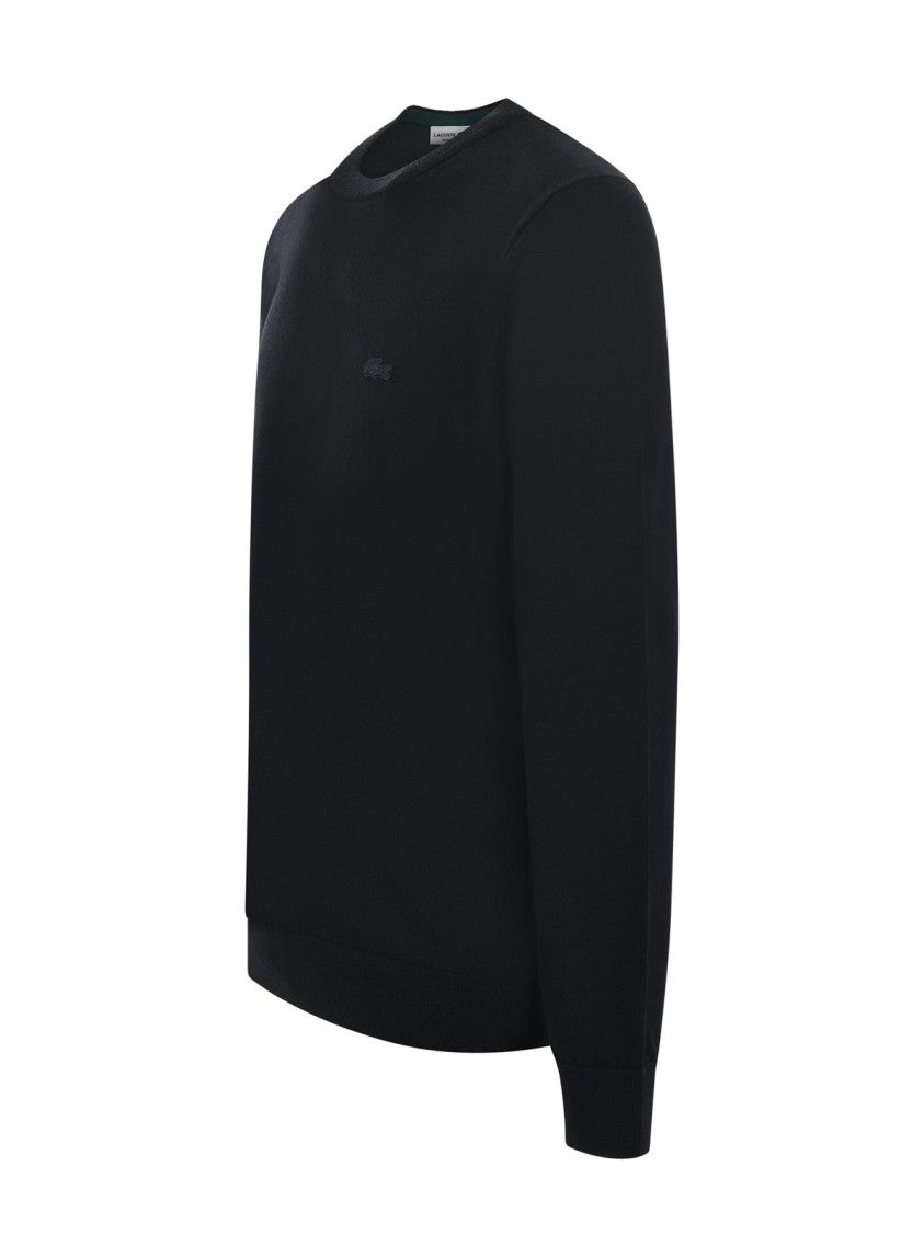 Lacoste Black Wool Crew Neck Sweater With Minimalist Design