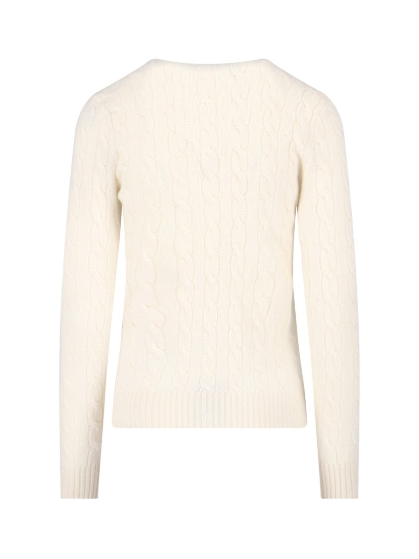 Polo Ralph Lauren White Cable-Knit Textured Crew Neck Sweater