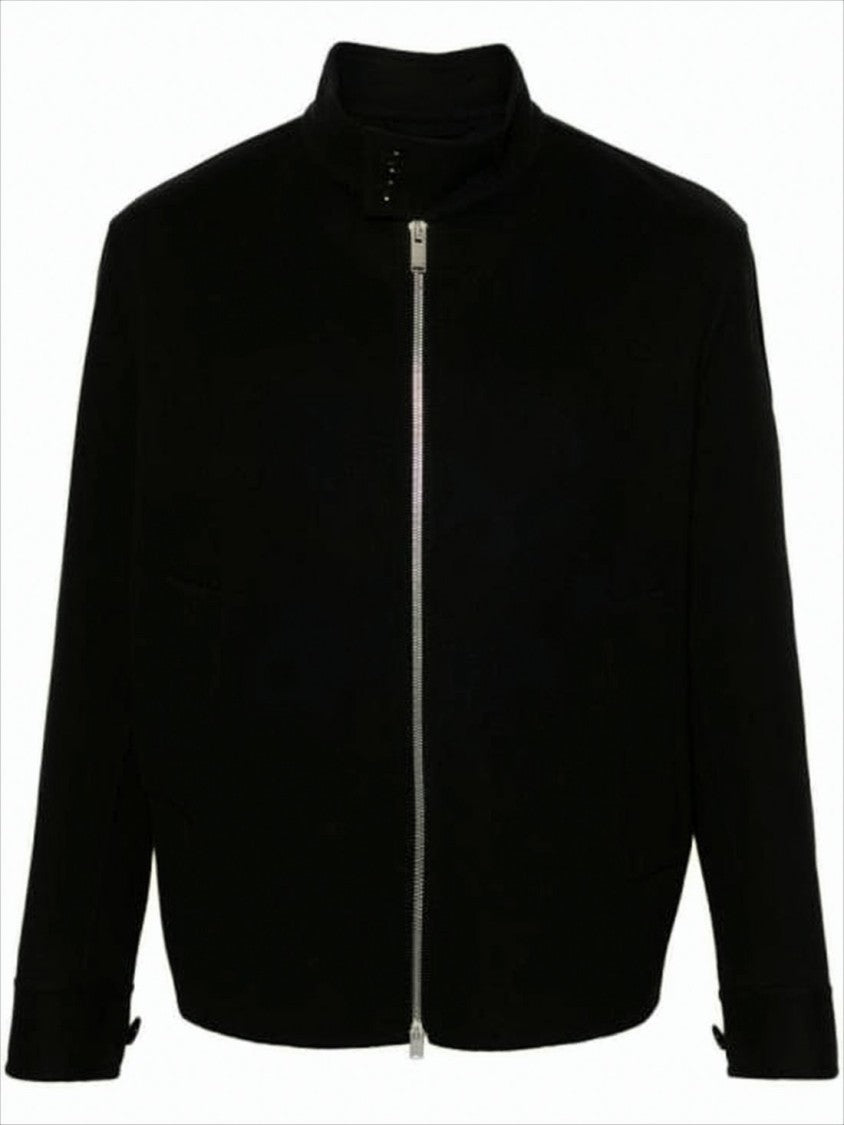 Lardini Minimalist Black Wool Jacket With High Collar