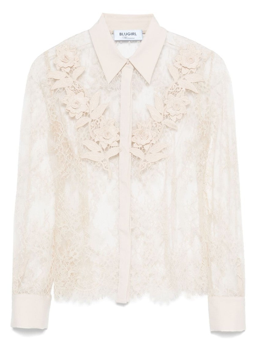 Blugirl Sheer Floral Lace Blouse With Classic Collar