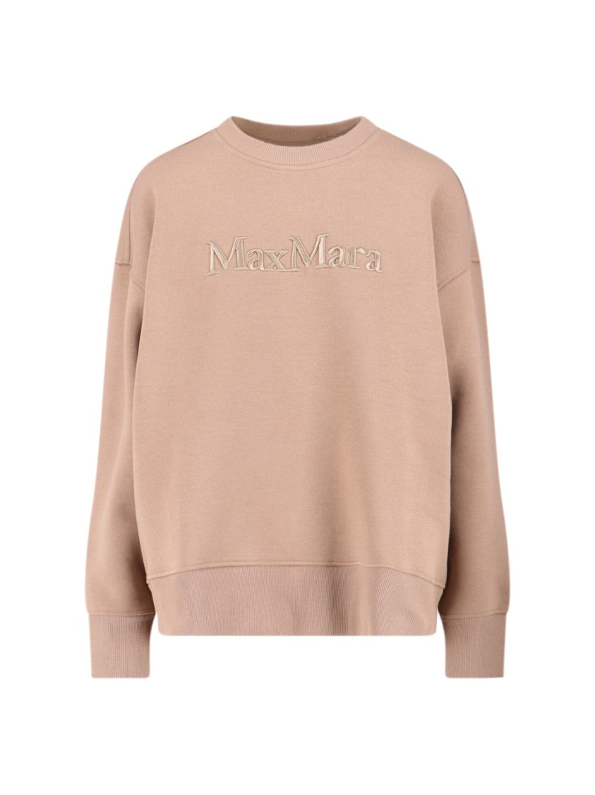 Max Mara Brown Knit Sweater With Logo Embroidery And Pocket Detail