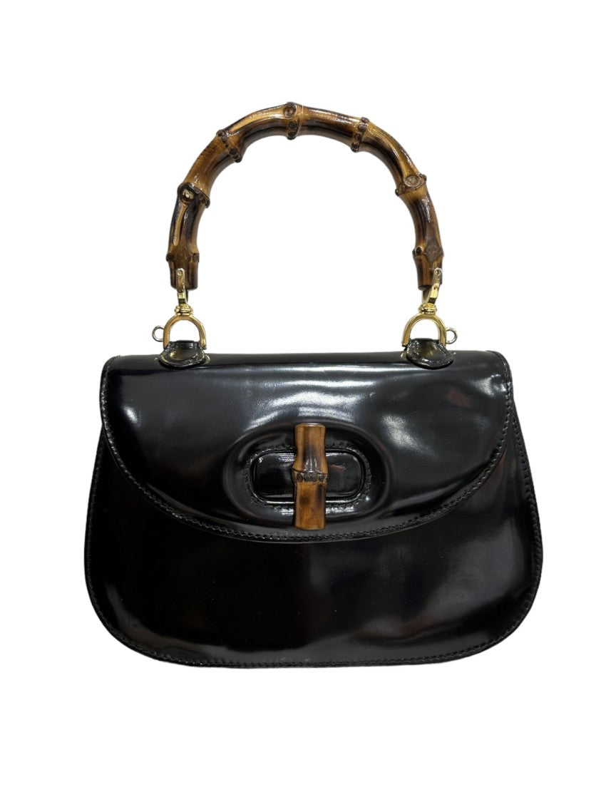 Gucci Bamboo 1947 Black Patent Leather Bag
