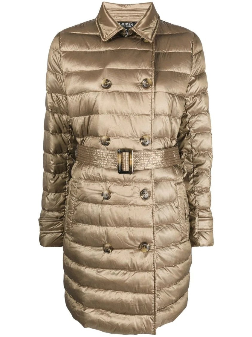 Lauren Ralph Lauren Gold Trench Insulated Quilted Belted Trench Coat