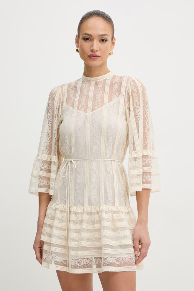 Twin-Set Sheer Lace Dress With High Neckline
