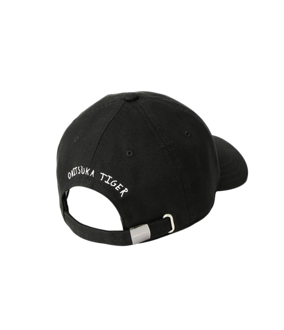 Onitsuka Tiger Black Cotton Baseball Cap With Embroidered Tiger Design