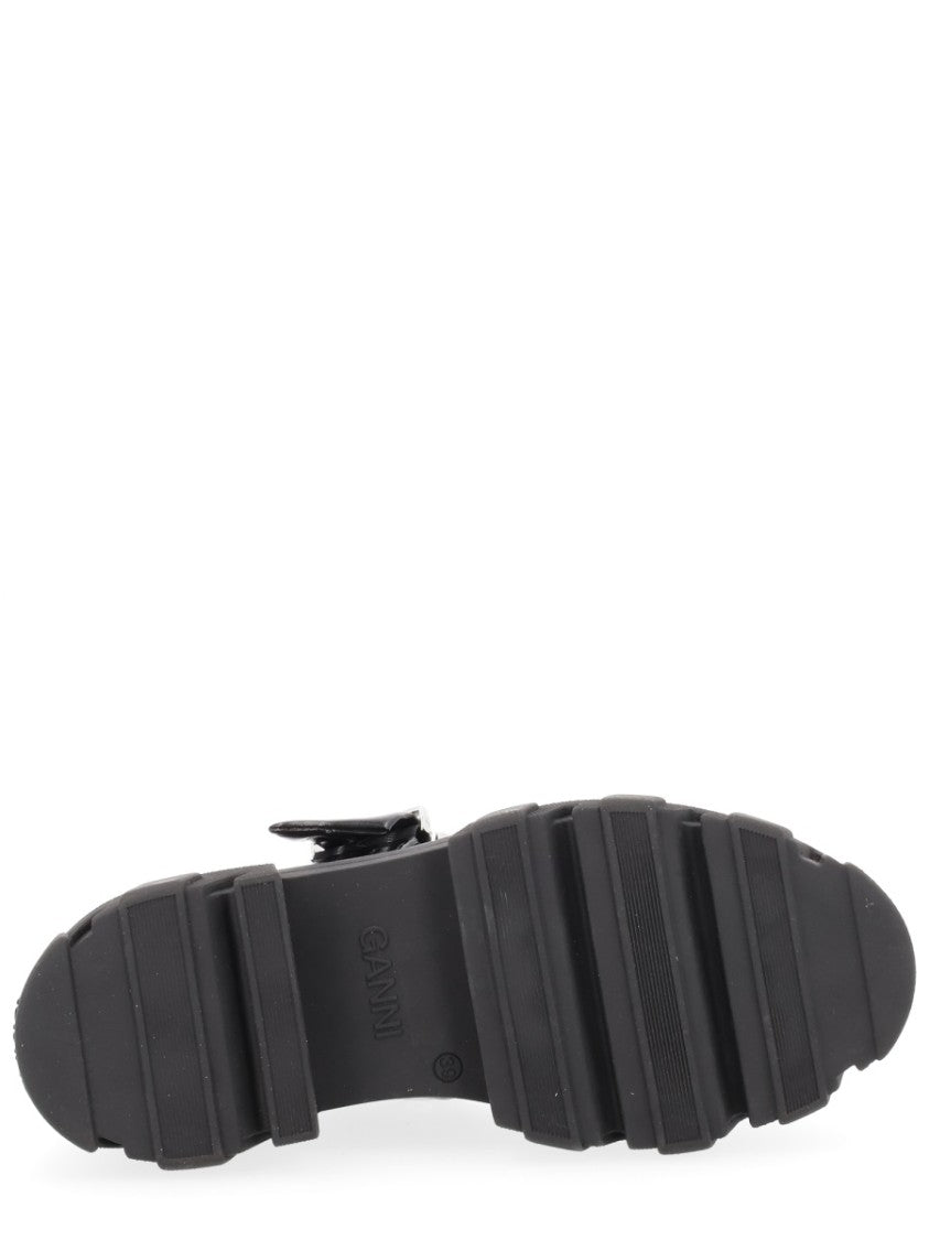 Ganni Logo Buckle Eyelets Platform Flats
