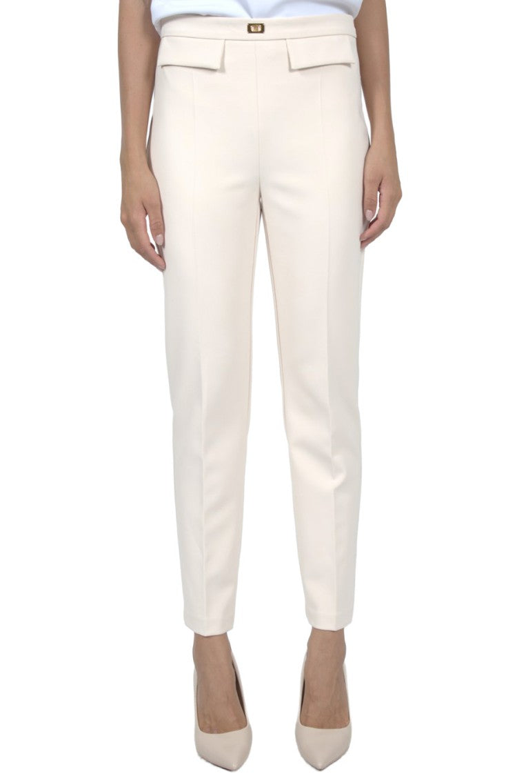 Elisabetta Franchi Cream Tapered Polyester-Blend Pants