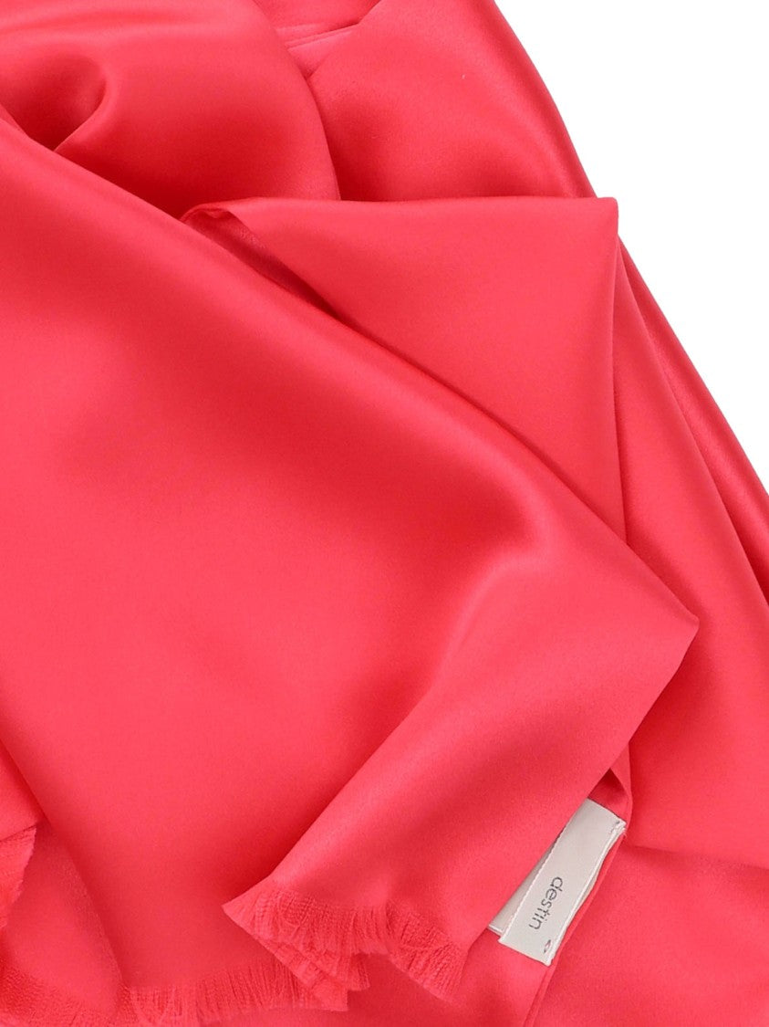 Destin Rectangular Silk Scarf With Fringed Edges