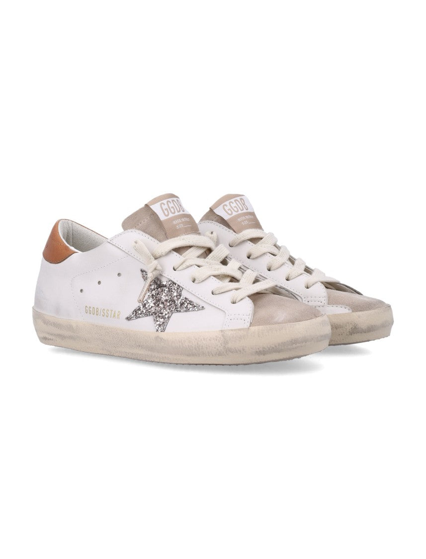 Golden Goose White Leather Glitter Super-Star Sneakers