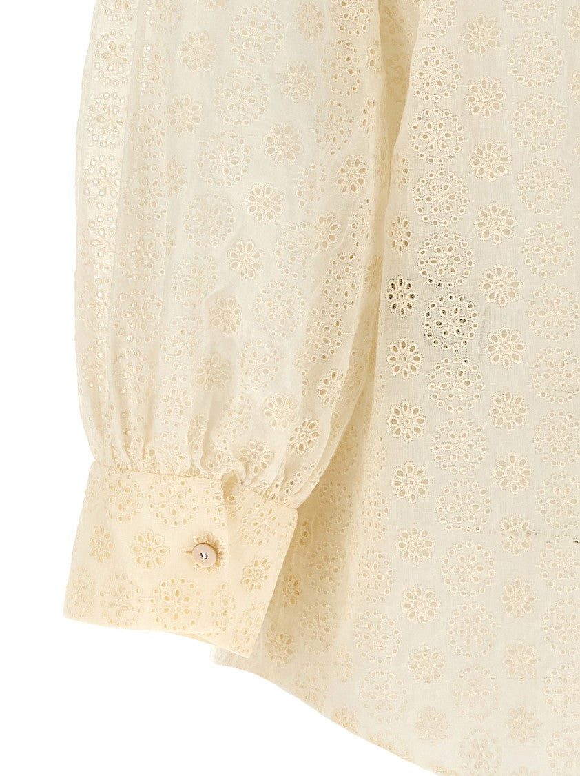 Valentino Garavani Daisy Sangallo Polka Dot Shirt With Grosgrain Ribbon And Rhinestone Buttons