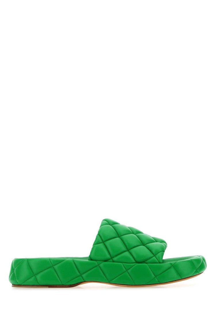 Bottega Veneta Grass Green Leather Padded Sandals