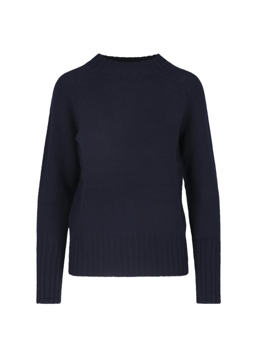 Drumohr Navy Blue Merino Wool Sweater With Ribbed Trims