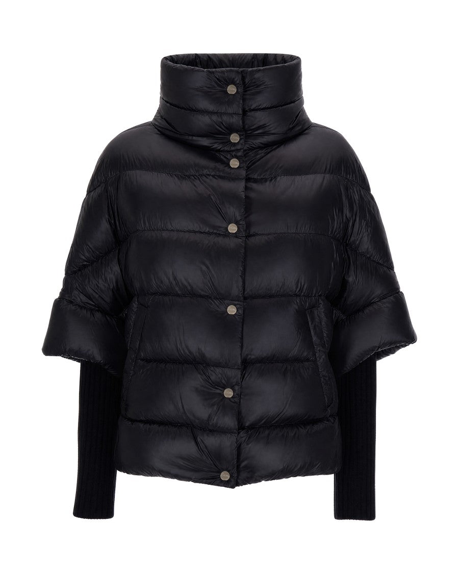 Herno Black High-Collar Engraved Button Nylon Down Jacket
