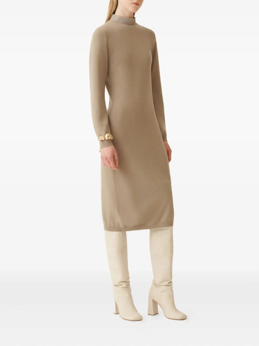 Fabiana Filippi High Neck Midi Dress With Puff Cuffs And Smooth Texture