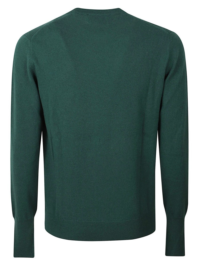 Ballantyne Deep Green Classic Crew Neck Sweater With Ribbed Finishes