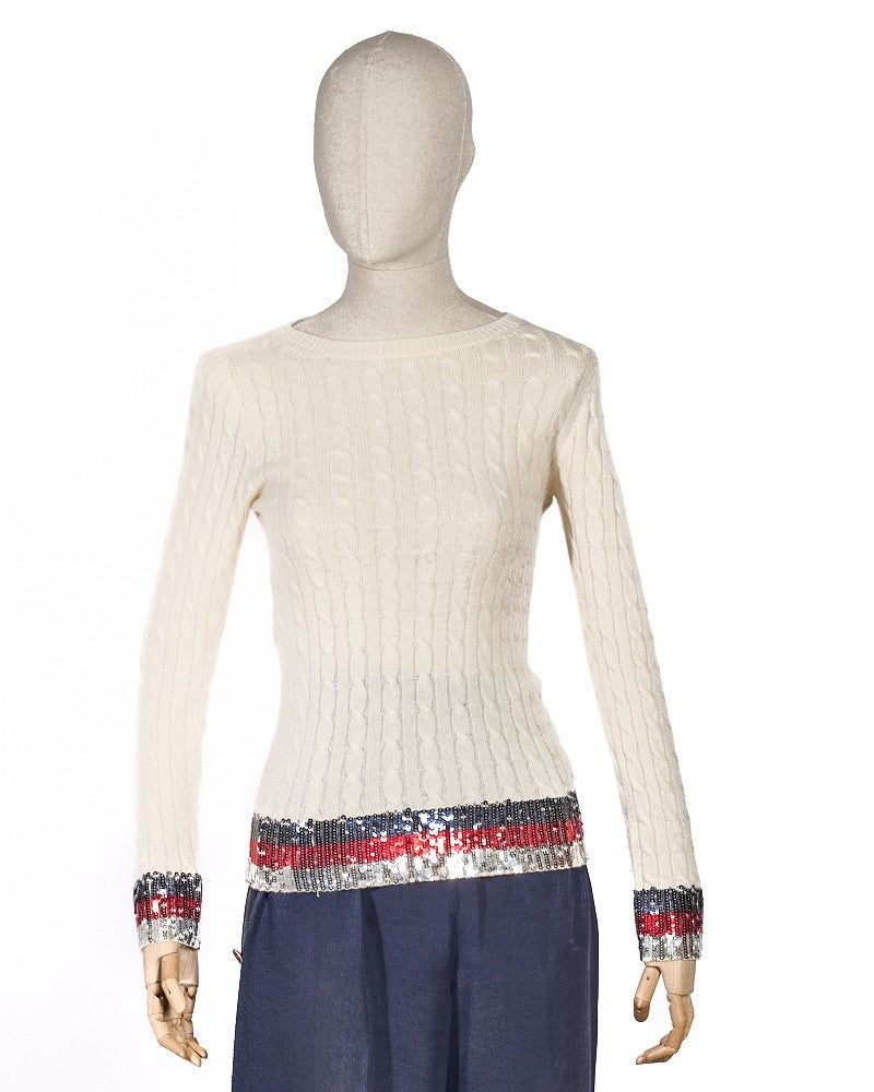 Gucci Cream Sequin Braided Sweater