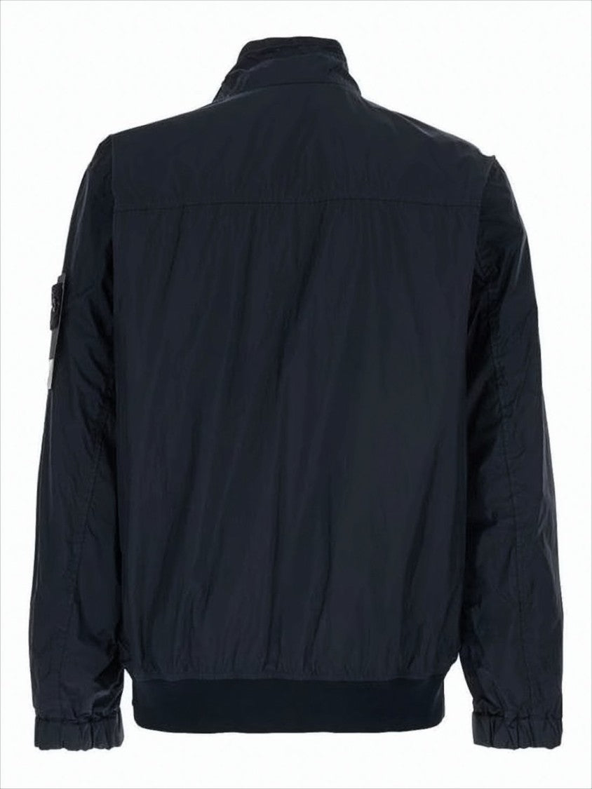 Stone Island Lightweight Blue Nylon Jacket With High Collar