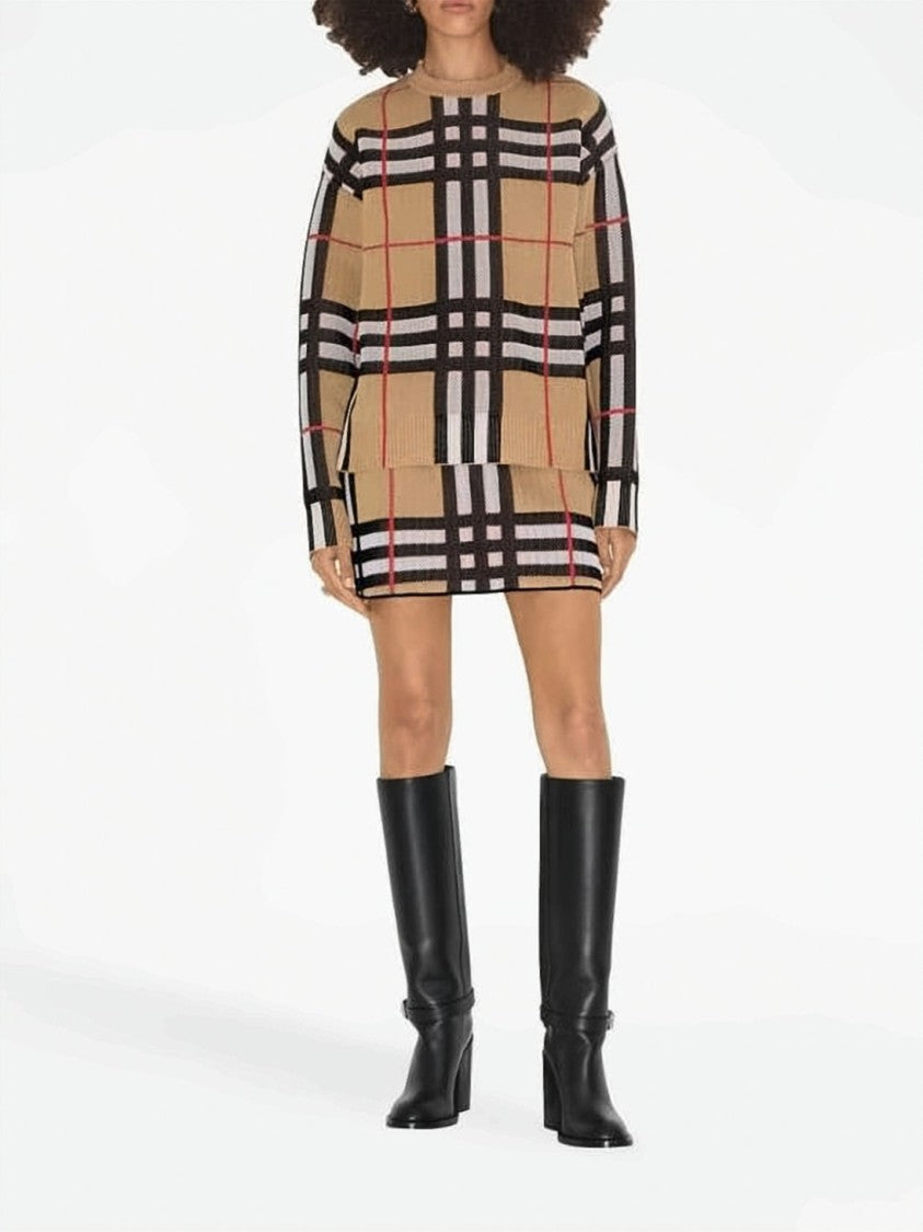 Burberry Checkered Pattern Sweater With Crew Neckline And Ribbed Finish