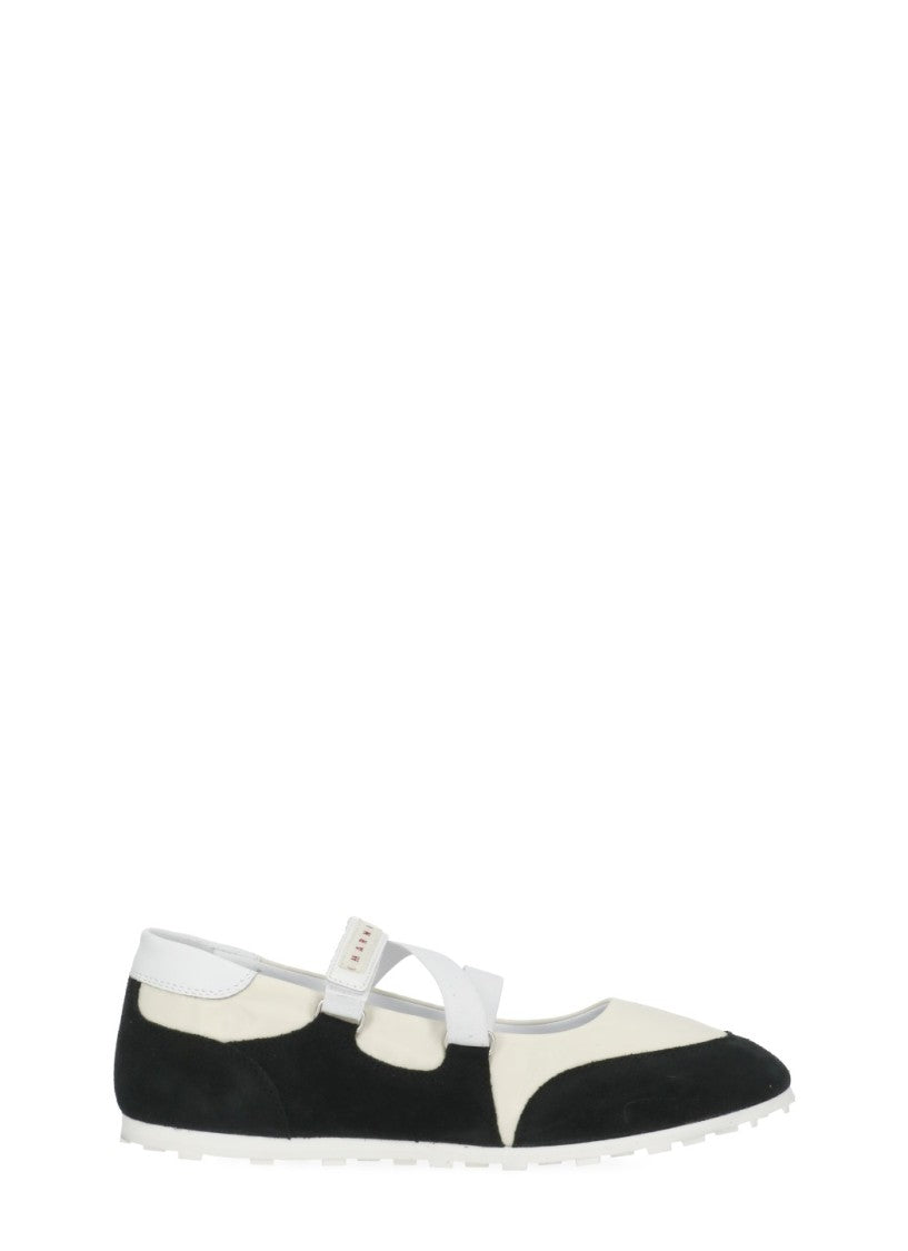 Marni Ivory Soccer Retro Leather Ballet Flats