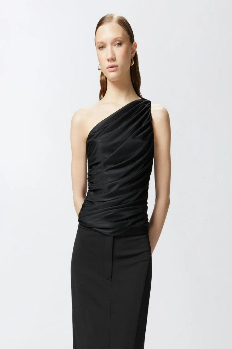 Pinko One-Shoulder Draped Top With Ruched Detailing