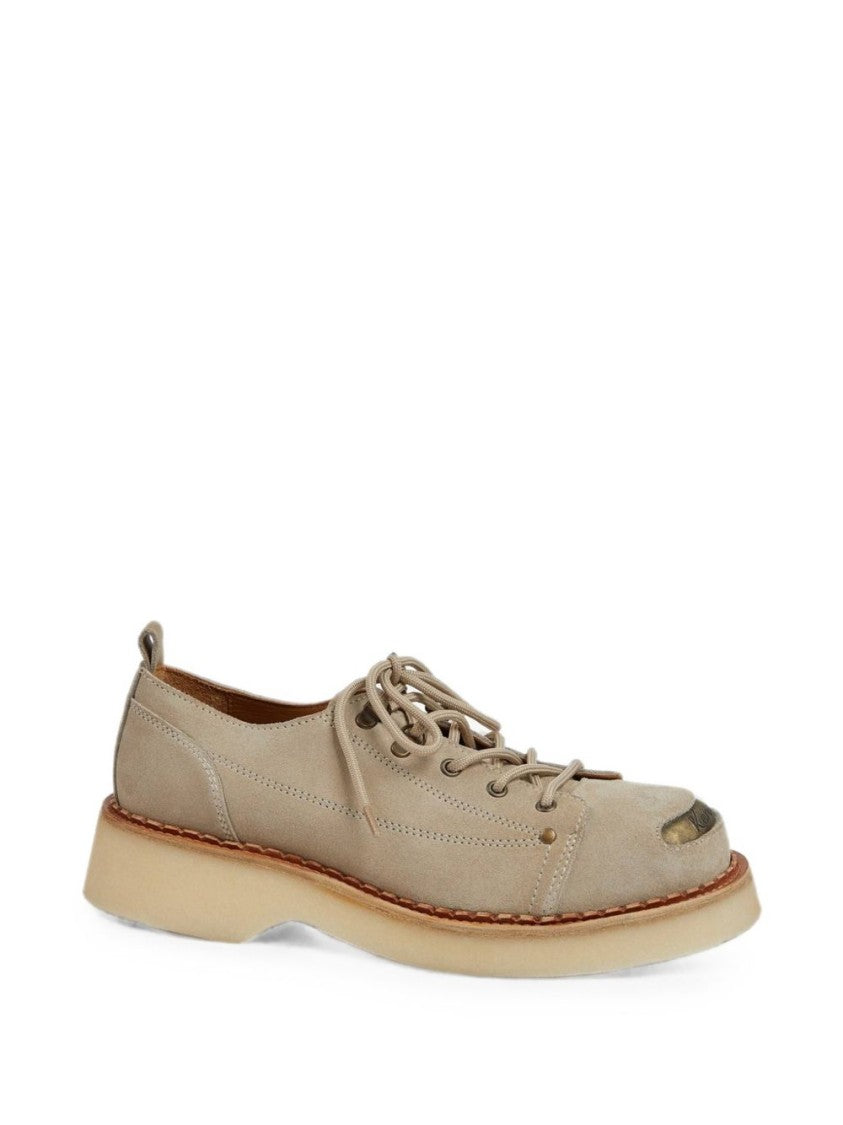 Kenzo Beige Suede Shoes With Metallic Toe Cap And Lace-Up Closure