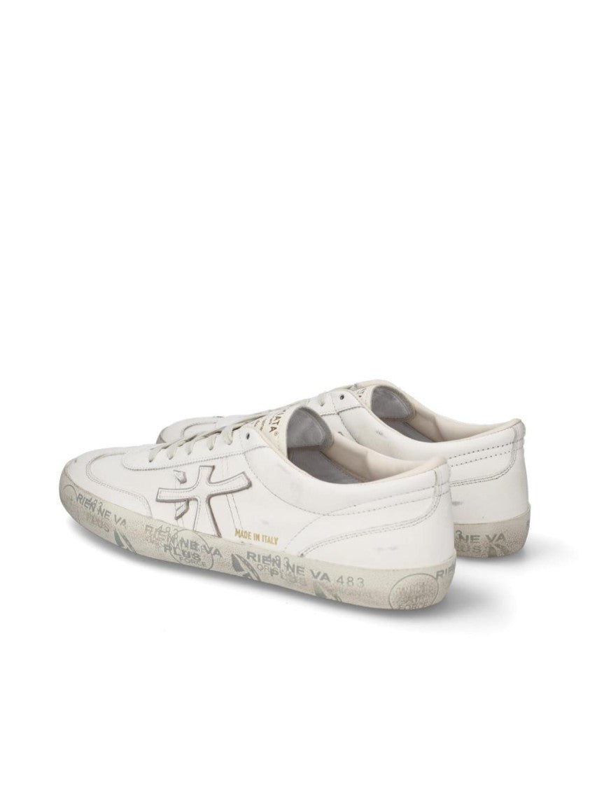 Premiata White Leather Lace-Up Sneakers