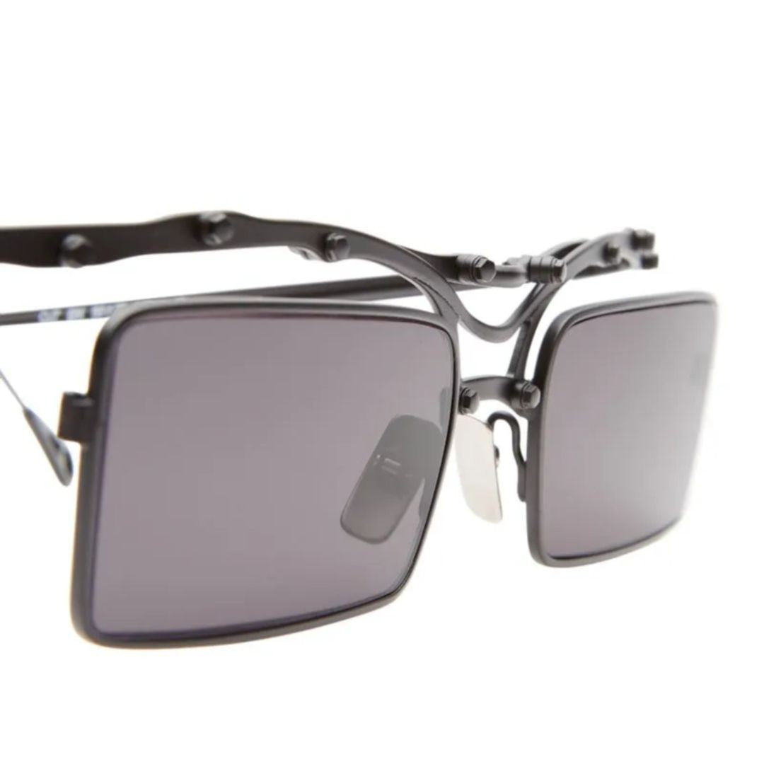 Innerraum Oj7 Industrial-Inspired Black Metal Sunglasses With Rectangular Lenses
