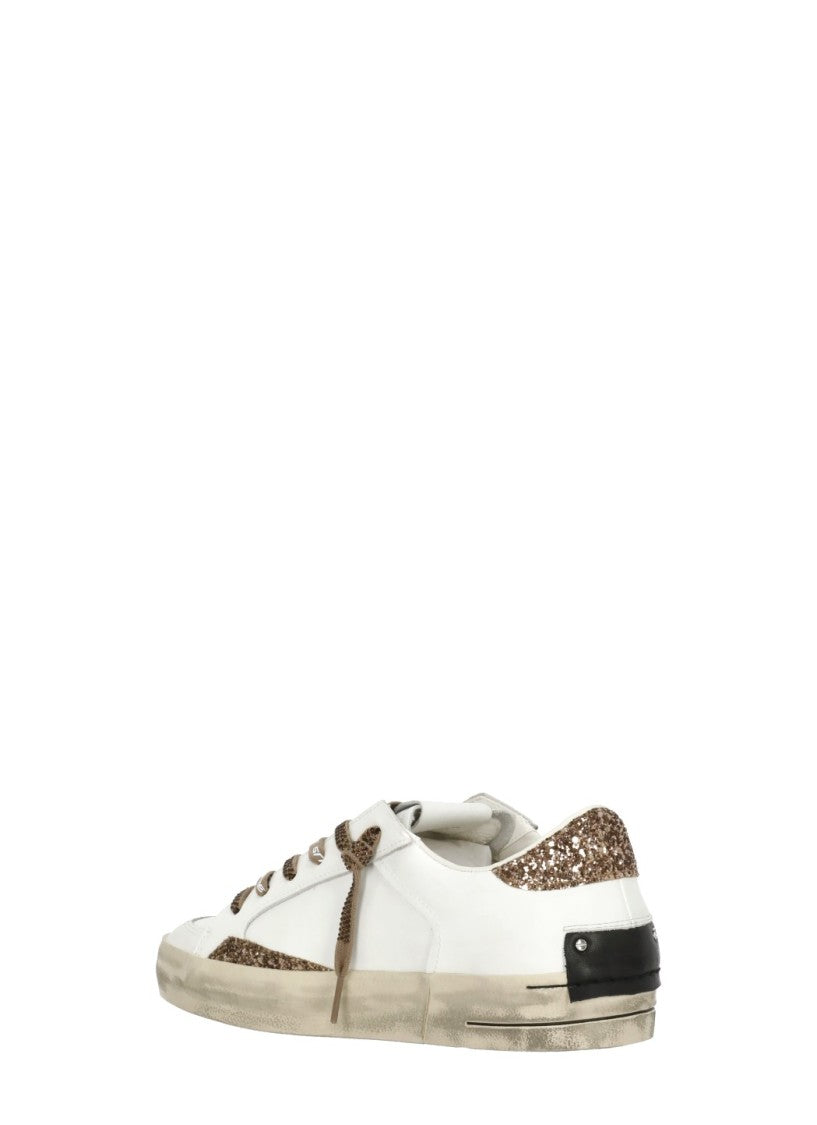 Crime London White Sk8 Deluxe Strass Laces Leather Sneakers