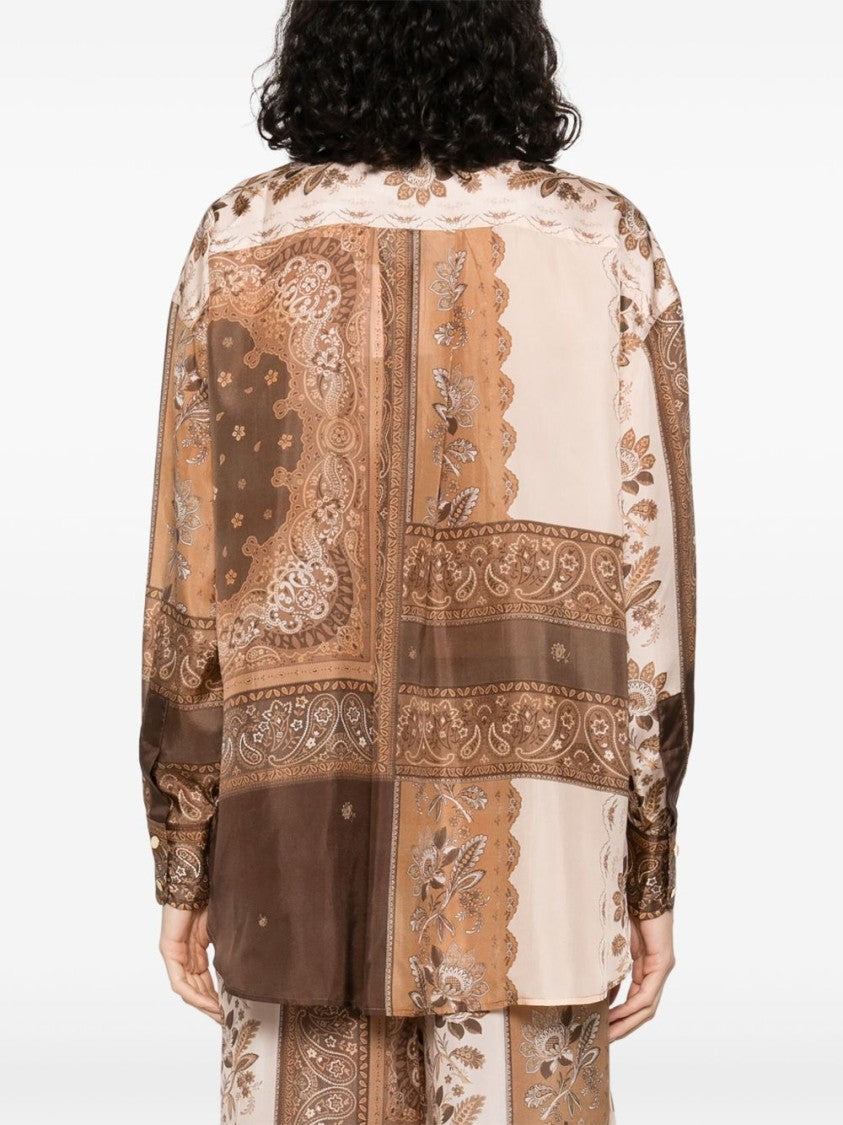 Zimmermann Brown Silk Shirt With Classic Collar