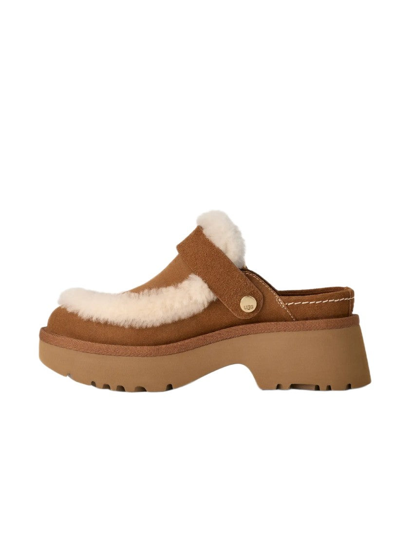 Ugg Suede Leather Clog With Sheepskin Trim