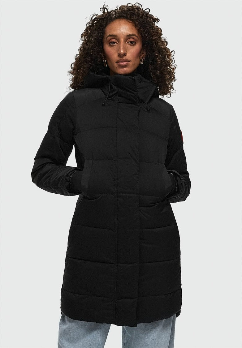 Canada Goose Quilted Long Black Down Coat With Adjustable Hood