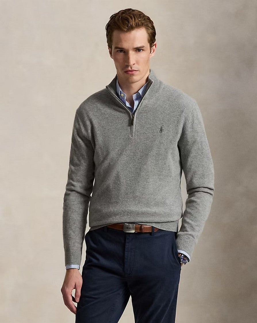 Polo Ralph Lauren Grey Textured-Knit Quarter-Zip Sweater