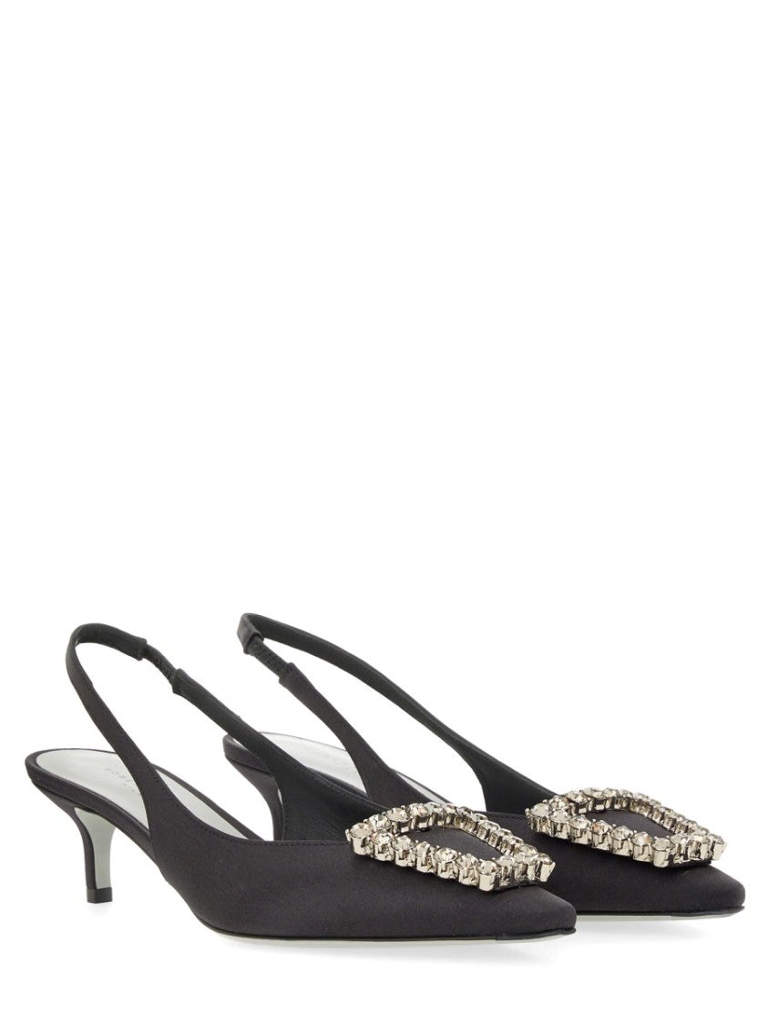 Roberto Festa Futura Rhinestone Buckle Fabric Slingback Pumps