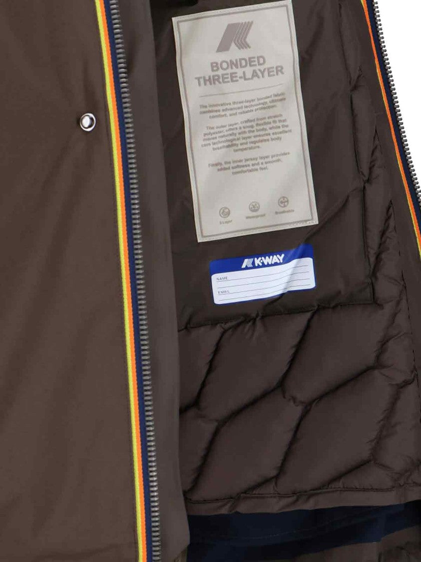 K-Way Padded Brown Jacket With Drawstring Hood