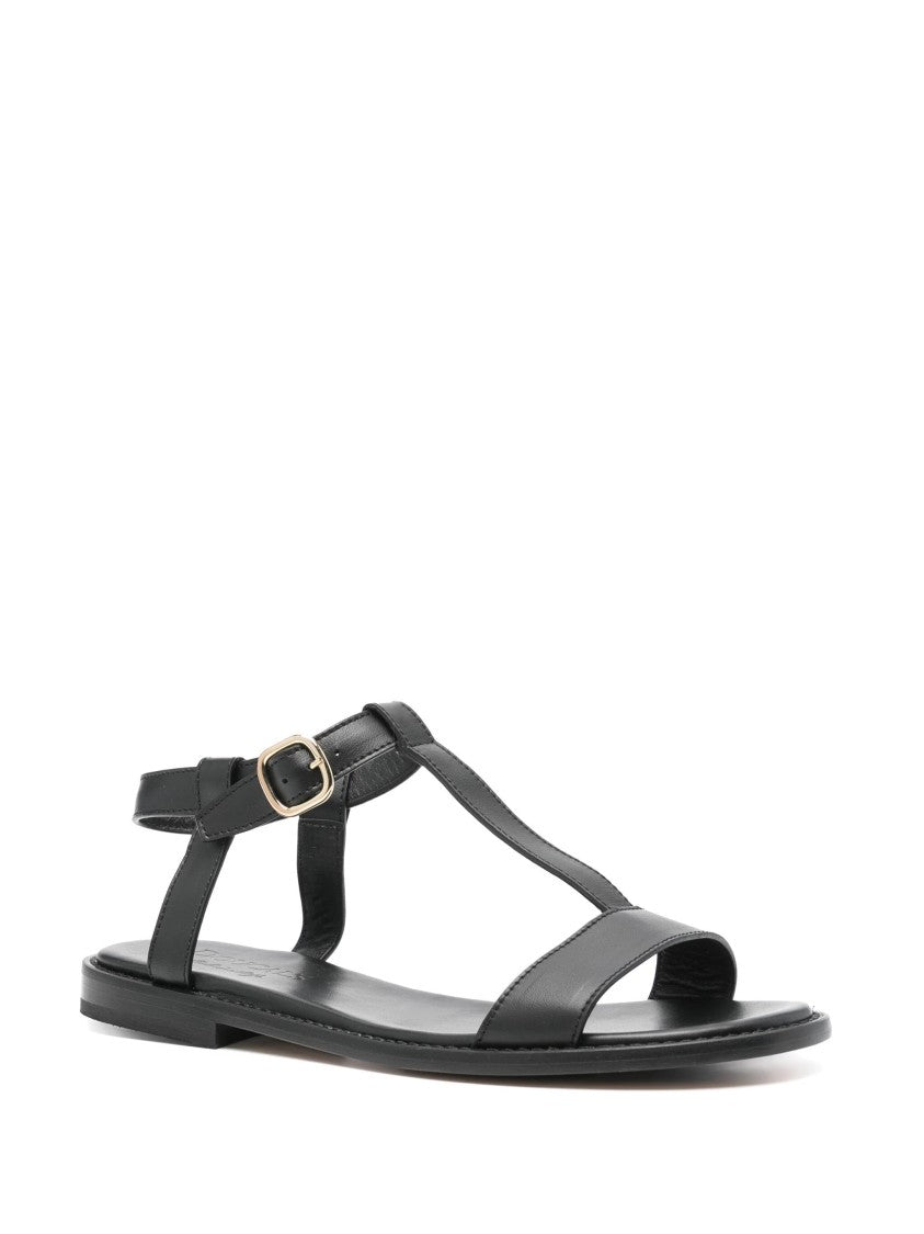 Doucal's Minimalist Black Sandals With T-Strap Buckle Closure