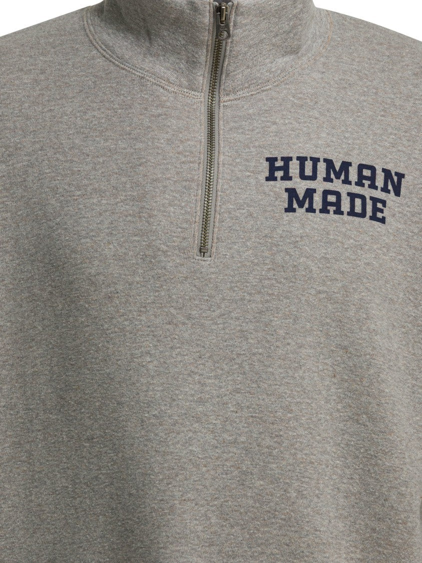 Human Made Half-Zip Heathered Sweatshirt With Contrasting Ribbed Trim
