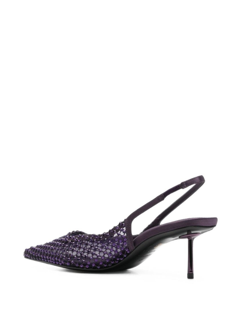Le Silla Pointed Toe Slingback Sandals With Crystal Embellishments